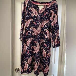 Talbots Quarter Length Long Sleeve Paisley Dress - Navy and Pink